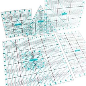 6 Pieces Super Set Not Overpriced! Complete Quilting Rulers: Square 12.5×12.5, 9.5×9.5, 6.5×6.5, 4.5×4.5 in. Plus 6×12 and Right Triangle 8″. Patchwork. Clear Templates Ruler. Accurate Design. Racks.